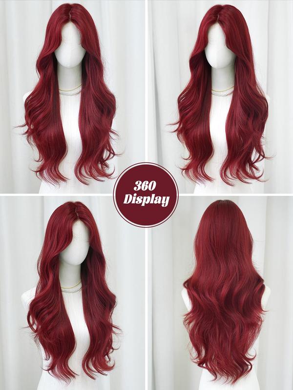 30 Inch Red Long Curly Wigs for Women, Pre Plucked Glueless Heat Resistant Wigs without Bangs, Synthetic Lace Front Wigs for Party, Cosplay Use