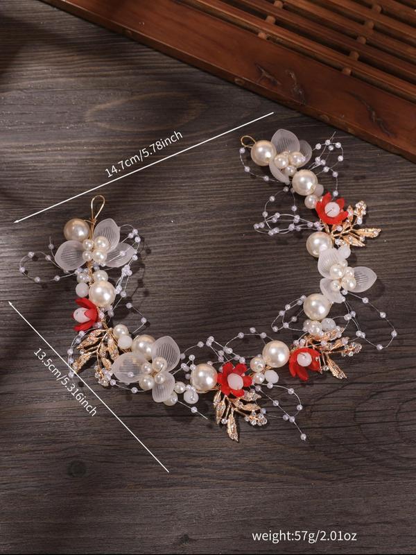 Faux Pearl Decor Flower Design Bridal Headband for Proposal Hairstyle, Elegant Simple Hair Accessories for Wedding Bridal Party, Wedding Photoshoot Props