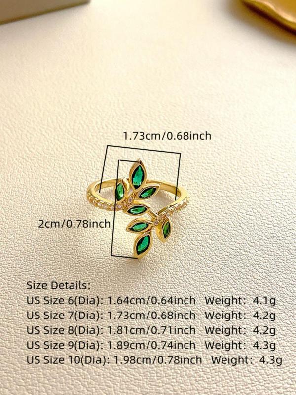 Women's Cute Glittering Leaf Design Cuff Ring, Elegant Promise Ring for Party, Daily Decor for Girl, Trendy All-match & Exquisite Vintage Jewelry for Birthday Gift