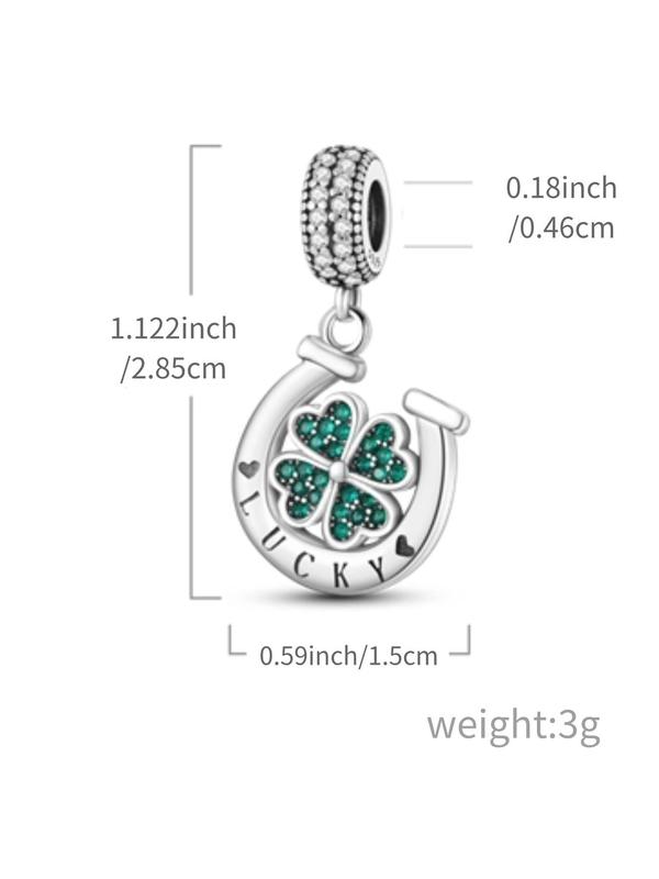 Rhinestone Decorated Clover Shaped DIY Pendant, Fashionable Pendant Charm with Letters Print for Women's Bracelet & Necklace, Trendy All-match & Exquisite DIY Jewelry for Birthday Gift