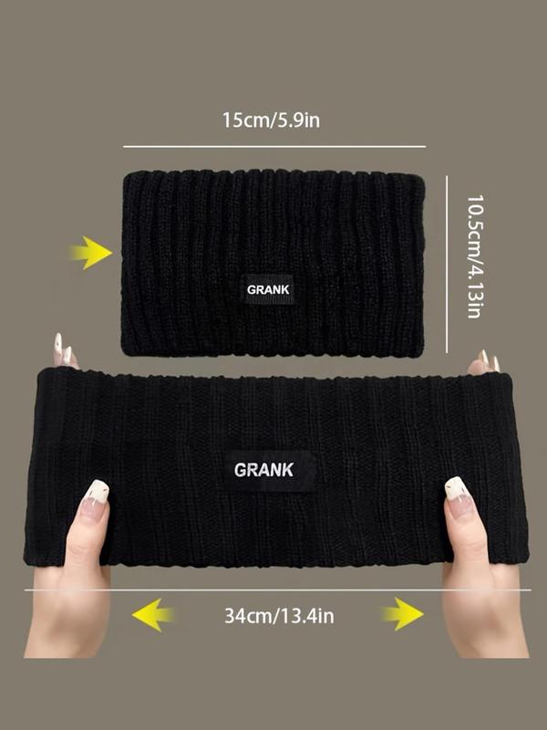 Solid Color Letters Label Decor Knit Warm Hair Band, Casual Wide Band Hair Band for Women & Girls, Fashion Hair Accessories for Daily Wear