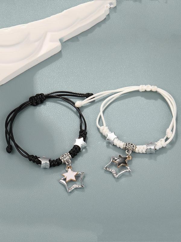 Hollow Star Decorated Couple Bracelet for 2pcs Pull Adjustable Matching Bracelet Kit Decor, Fashion All-match Y2k Jewelry for Party, Daily Clothing Decor for Girl, Gift for Girlfriends