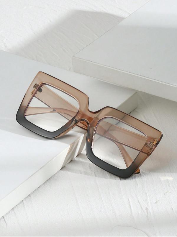 Unisex Vintage Oversized Square Frame Eyeglasses, Trendy Casual Eyeglasses for Everyday Use, Fashion Accessories for Outdoor Activities