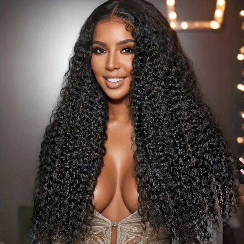 40 Inch Brazilian Original Human Hair Jerry Kinky Curly Lace Front Wig 250% Density Transparent HD 13x4 Lace Front Wig Curly Wave 100% Real Hair Wig Remy Pre-Plucked Bleached Knots with Baby Hair Natural Color