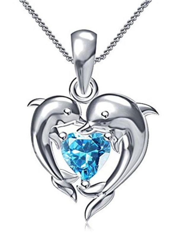 Women's Elegant Heart Shaped Dolphin Design Pendant Necklace, Stainless Steel Jewelry for Party, Daily Decor for Girl, Trendy All-match & Exquisite Jewelry for Birthday Gift