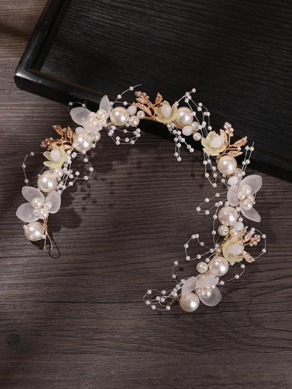 Faux Pearl Decor Flower Design Bridal Headband for Proposal Hairstyle, Elegant Simple Hair Accessories for Wedding Bridal Party, Wedding Photoshoot Props