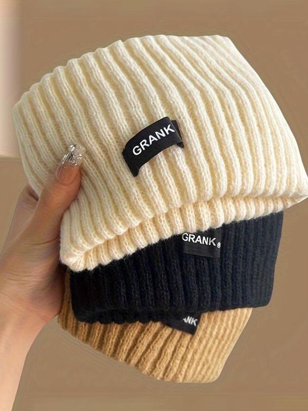 Solid Color Letters Label Decor Knit Warm Hair Band, Casual Wide Band Hair Band for Women & Girls, Fashion Hair Accessories for Daily Wear