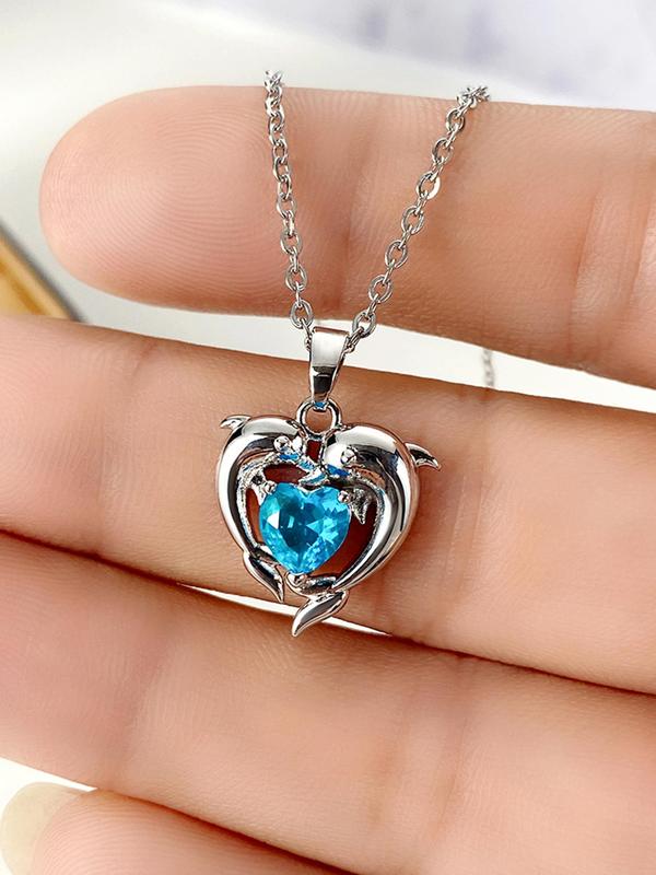 Women's Elegant Heart Shaped Dolphin Design Pendant Necklace, Stainless Steel Jewelry for Party, Daily Decor for Girl, Trendy All-match & Exquisite Jewelry for Birthday Gift