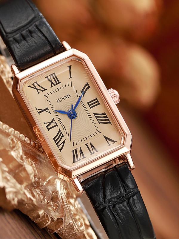 Women's Elegant Rectangle Dial Quartz Watch, Vintage All-match Analog Watch for Women & Girls, Trendy Watch for Birthday Gift with Box