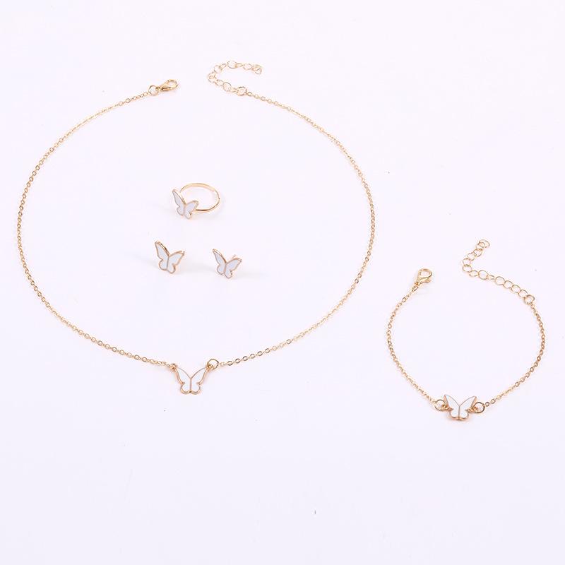 White Butterfly Drop Glaze Necklace Exquisite Simple Everything with A Small Fashion High-grade Collar Bone Chain Temperament Necklace Set