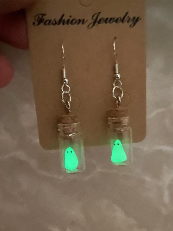 Luminous Ghost Glass Bottle Design Dangle Earrings, Cute  Dangle Earrings, Fashion Jewelry Accessories for Women & Girls