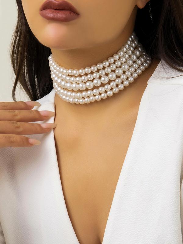 Faux Pearl Decor Layered Chocker Necklace & Dangle Earrings, Fashion Jewelry for Party, Daily Decor, Trendy All-match & Exquisite Jewelry for Birthday Gift