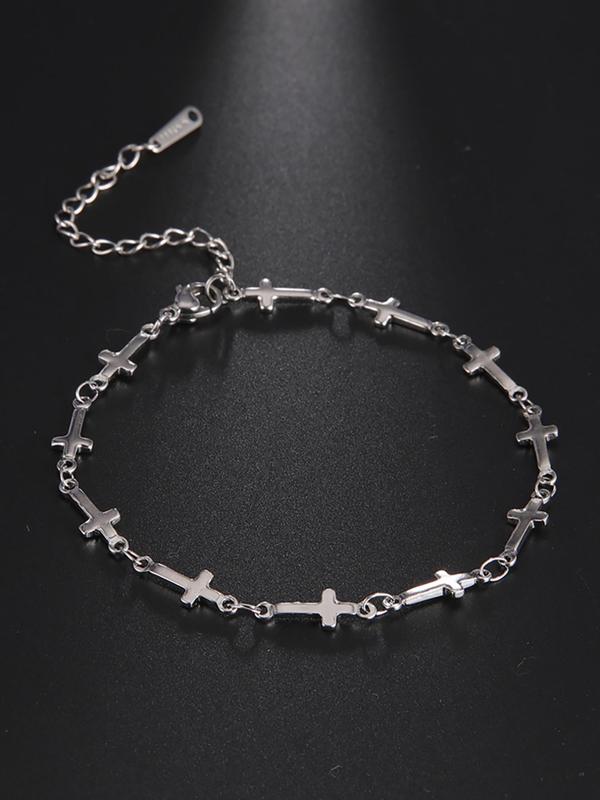 Minimalist Cross Decor Link Bracelet, Stainless Steel Casual Matching Bracelet Jewelry for Party, Female Classic Fashion Accessories for Daily Wear