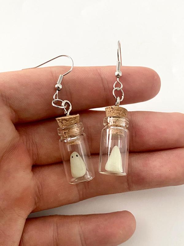 Luminous Ghost Glass Bottle Design Dangle Earrings, Cute  Dangle Earrings, Fashion Jewelry Accessories for Women & Girls