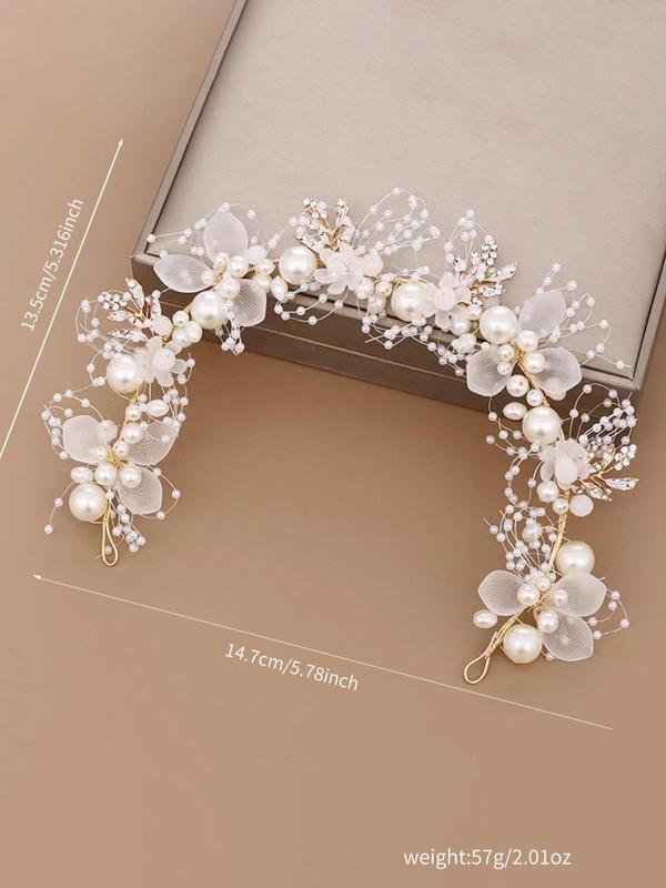 Faux Pearl Decor Flower Design Bridal Headband for Proposal Hairstyle, Elegant Simple Hair Accessories for Wedding Bridal Party, Wedding Photoshoot Props