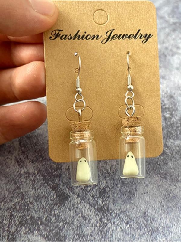 Luminous Ghost Glass Bottle Design Dangle Earrings, Cute  Dangle Earrings, Fashion Jewelry Accessories for Women & Girls