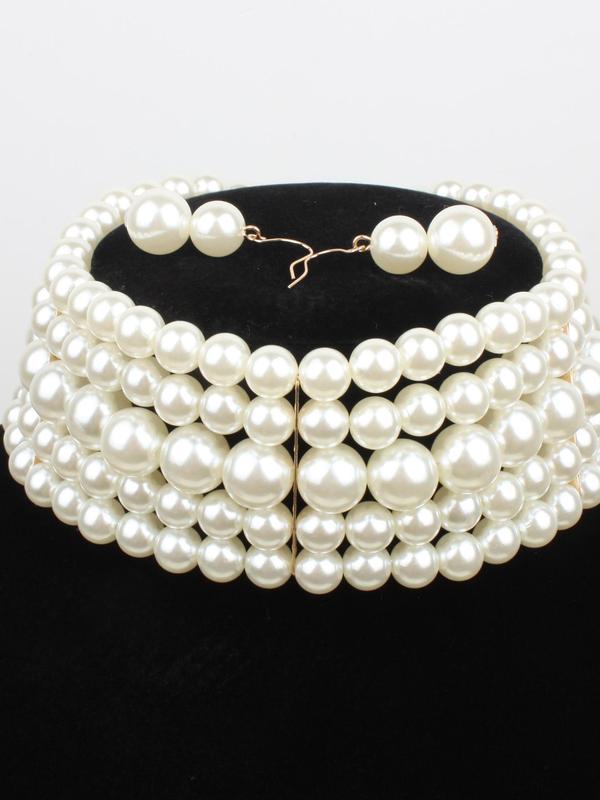 Faux Pearl Decor Layered Chocker Necklace & Dangle Earrings, Fashion Jewelry for Party, Daily Decor, Trendy All-match & Exquisite Jewelry for Birthday Gift