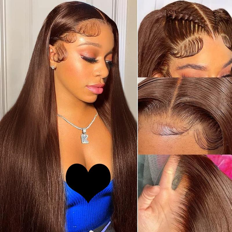 Bling Hair Fashion 13x6 Chocolate Brown Lace Front Wig Human Hair Pre Plucked HD Lace Body Wave Frontal Wigs Human Hair 4# Brown Colored Wigs Human Hair 180% Density